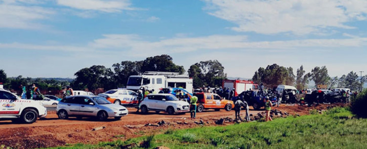 Paramedics and emergency services at the scene of a collision in Eikenhof on 17 November 2021. Picture: @ER24EMS/Twitter