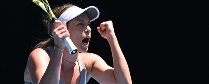 Danielle Collins of the US reacts after winning against France's Alize Cornet during their women's singles quarter-final match on day ten of the Australian Open tennis tournament in Melbourne on 26 January 2022. Picture: MICHAEL ERREY/AFP