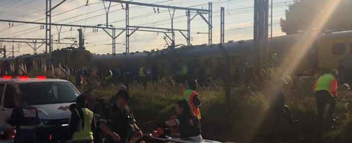 At least 19 people were injured on 12 March 2019 after a train derailed in Boksburg. Picture: @Netcare911_sa/Twitter