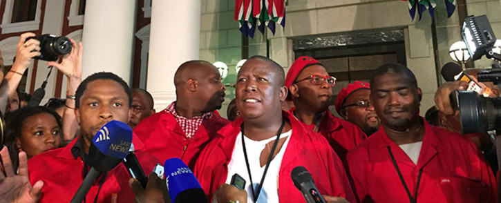 EFF leader Julius Malema addressed the media after he was forcibly ejected from the National Assembly during the State of the Nation Address on 12 February 2015. Picture: Eyewitness News.