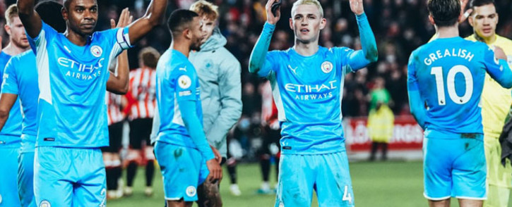 Manchester City players celebrate their win over Brentford in their English Premier League match on 29 December 2021. Picture: @ManCity/Twitter