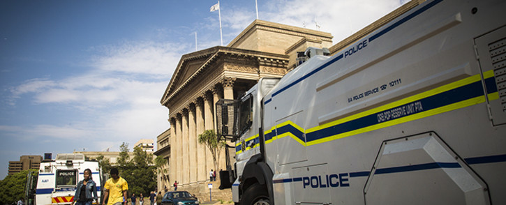 FILE: This file photo shows a police water canon on guard on Wits University campus. Picture: Thomas Holder/EWN