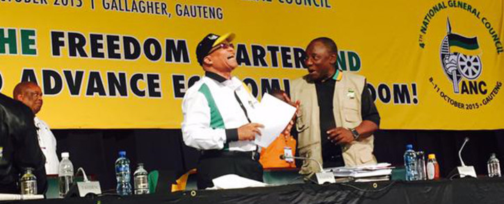 President Jacob Zuma and deputy president Cyril Ramaphosa at the ANC NGC in Midrand on 11 October 2015. Picture: Dineo Bendile/EWN.