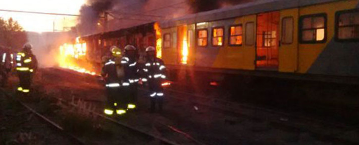 FILE. Three Metrorail carriages have been set alight at the Cape Town Metrorail station. Picture: Shantel Moses/Supplied.