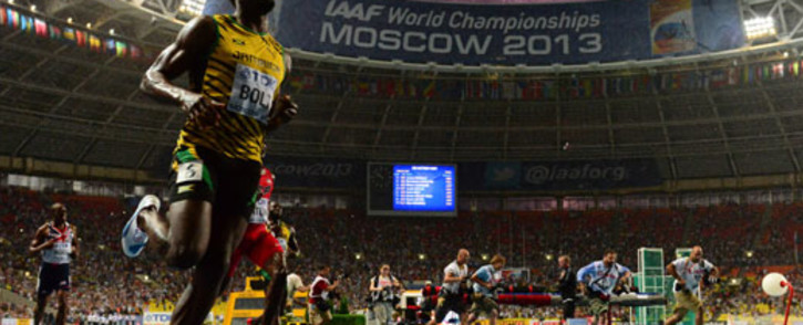 Jamaica's Usain Bolt wins the 100 metres final at the 2013 IAAF World Championships at the Luzhniki stadium in Moscow on August 11, 2013. Picture: AFP.