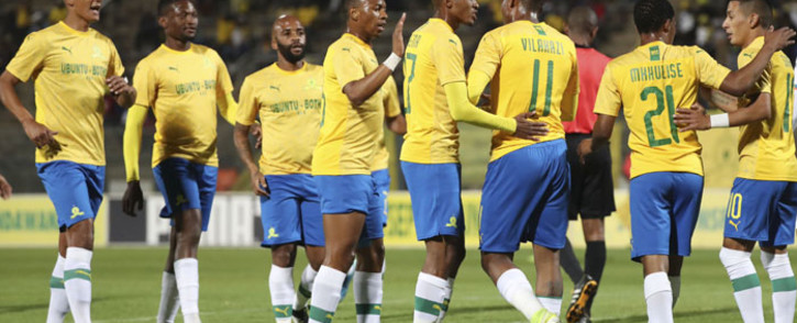 Mamelodi Sundowns players celebrate a win in the CAF Champions League. Picture: @Masandawana/Twitter