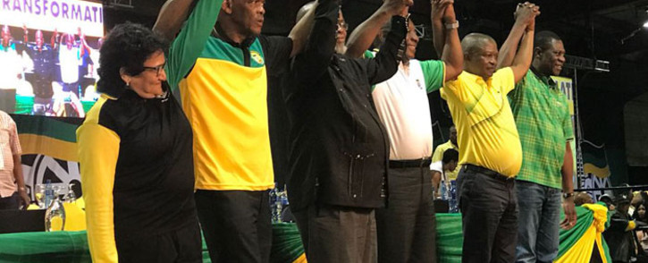 FILE: The ANC's newly elected top six acknowledge their supporters at the party's national conference at Nasrec in Johannesburg on 18 December 2017. Picture: EWN