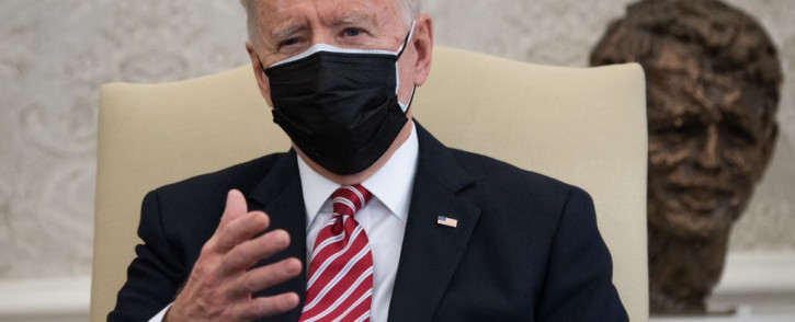 US President Joe Biden speaks during a meeting with labor leaders about the American Rescue Plan, the administration's coronavirus response bill, in the Oval Office of the White House in Washington, DC, on February 17 2021. Picture: Saul Loeb / AFP.