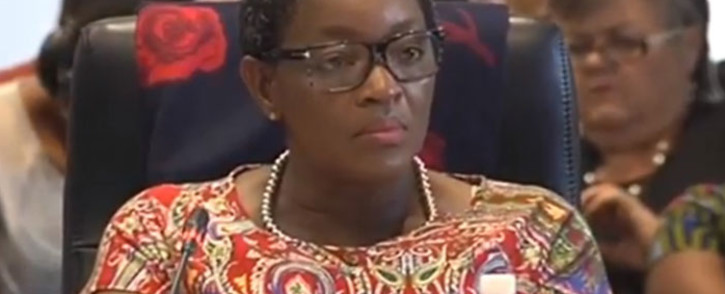 A screengrab of Social Development Minister Bathabile Dlamini answering questions on her role in the social grant payments debacle.