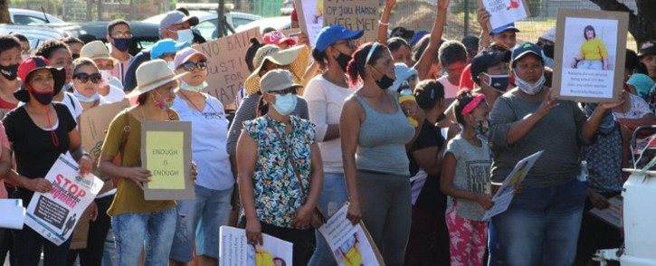 FILE: Residents protested outside the Piketberg Magistrates Court, in the Western Cape, as the man accused of killing Natasha Booise appeared on 7 January 2022. Picture: Ricky Swarts/Supplied.