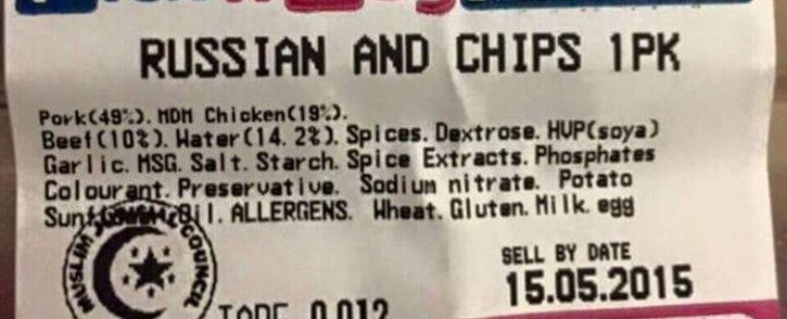 Pick n Pay's incorrect food labelling shows an item marked as halaal but contains pork. Picture: Supplied.