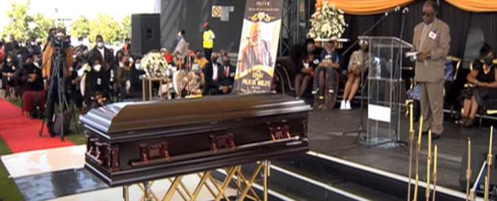 Screen grab of late veteran actor Patrick Shai's funeral service held at the Soweto Theatre on 29 January 2022.