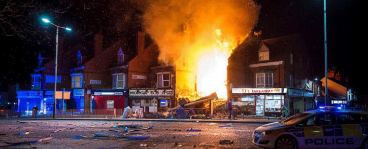 An explosion destroyed a convenience store and a home in the central English city of Leicester on 25 February 2018, injuring at least six people. Picture: Supplied. 