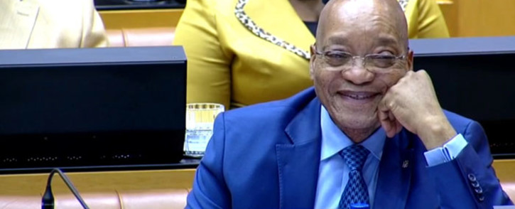 FILE: A screen grab of President Jacob Zuma laughs in Parliament as leader of DA Parliamentary leader, Mmusi Maimane, addresses the house during the State of the Nation Address debate in Cape Town on 17 February 2015. Picture: YouTube.