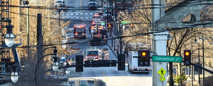 Police close off an area damaged by an explosion on Christmas morning on 25 December 2020 in Nashville, Tennessee. Picture: AFP.