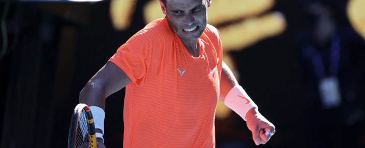 Spain's Rafael Nadal celebrates after winning against Serbia's Laslo Djere during their men's singles match on day two of the Australian Open tennis tournament in Melbourne on 9 February 2021. Picture: David Gray/AFP
