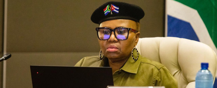 Minister of Social Development Lindiwe Zulu at an inter-ministerial briefing on 24 March 2020 detailing how government will respond ahead of and during the 21-day lockdown announced by President Cyril Ramaphosa. Picture: Kayleen Morgan/EWN.