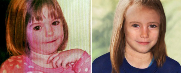 A combination of images created on April 25, 2012 shows an undated handout picture of missing British girl Madeleine McCann taken when she was three years-old (L) and a computer generated handout image released by the Metropolitan Police Service (MPS) on April 25, 2012 showing an age progression picture of how police believe Madeleine would look like in 2012, aged 9. Picture: AFP.