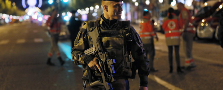 FILE: A French soldier patrols on the Champs Elysees in Paris after a shooting on 20 April, 2017. One police officer was killed and another wounded today in a shooting on Paris’s Champs Elysees, police said just days ahead of France's presidential election. Picture: AFP.