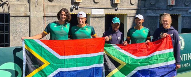 Team SA celebrates their Davis Cup victory over Venezuela in New York on 19 September 2021. Picture: @TennisSA/Twitter