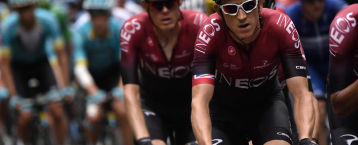 Great Britain's Geraint Thomas (R) rides with cyclists during the sixth stage of the 106th edition of the Tour de France cycling race between Mulhouse and La Planche des Belles Filles, on 11 July 2019. Picture: AFP