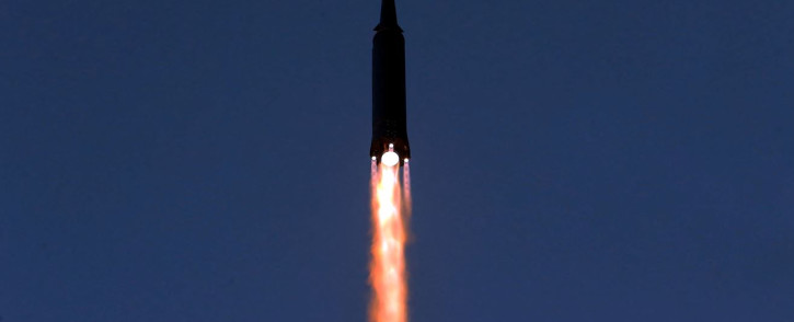 This picture taken on 11 January 2022 and released from North Korea's official Korean Central News Agency (KCNA) on 12 January 2022 shows what North Korea says a hypersonic missile test-fire conducted by the Academy of Defence Science of the DPRK at an undisclosed location. Picture: STR / AFP / KCNA VIA KNS 