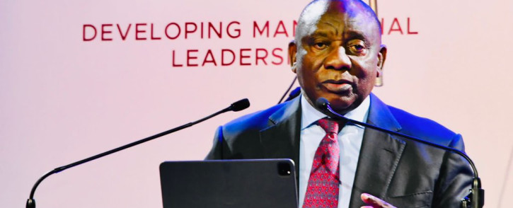 President Cyril Ramaphosa delivering the keynote address at the 45th Black Management Forum Corporate Update Gala Dinner at the Sandton Convention Centre in Johannesburg on Friday, 4 June 2021. Picture: Twitter/PresidencyZA