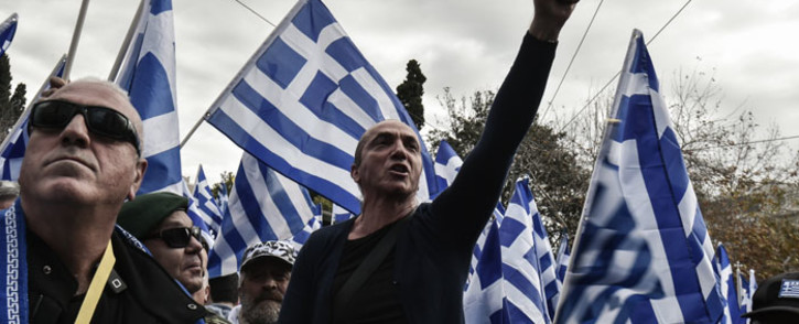 Protesters take part in a demonstration near the Greek Parliament against the agreement with Skopje to rename neighbouring country Macedonia as the Republic of North Macedonia, on 20 January 2019 in Athens. Picture: AFP