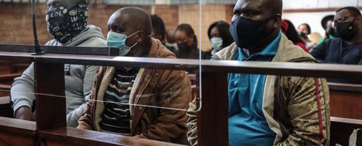 From left to right: Sipho Mkhatshwa, Philemon Lukhele & Albert Gama appeared in the Nelspruit Magistrates Court on 9 June 2022 in connection with the murder of Hillary Gardee. Picture: Abigail Javier/Eyewitness News
