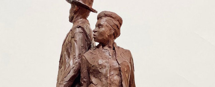 A handout picture released by the Department for Levelling Up, Housing and Communities on 14 October 2021 shows the maquette of the National Windrush Monument, designed by Jamaican artist Basil Watson, which will stand at the London Waterloo station. Picture: AFP