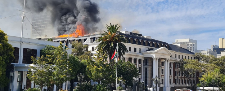 Parliament's National Assembly on fire again after a flare-up on 3 December 2022. Picture: @MolotoMothapo/Twitter
