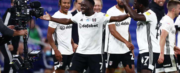 Fulham's Neeskens Kebano celebrates his goal against Cardiff City in their first leg Championship playoff semifinal on 27 July 2020. Picture: @FulhamFC/Twitter