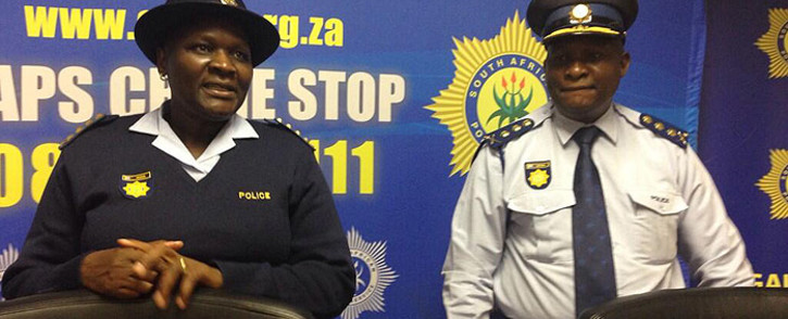 National Commissioner of Police Riah Phiyega with newly appointed Gauteng police commissioner Lesetja Mothiba on 4 June 2014. Picture: Gia Nicolaides/EWN.