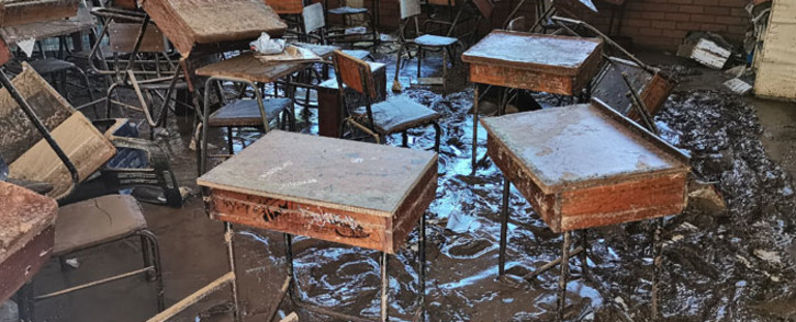 Mud and water inside a school in KwaZulu-Natal following heavy rain and floods in the province in April 2022. Picture: @NATIONALTEACHE2/Twitter