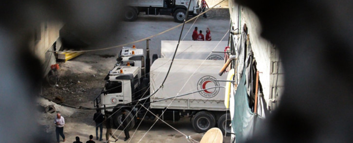 A view of Syrian Arab Red Crescent, a humanitarian non-profit organisation, personnel delivering aid in Eastern Ghouta, Syria. Picture: @SYRedCrescent/Twitter.