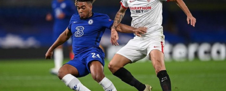 Chelsea's English defender Reece James (L) during the UEFA Champions League first round Group E football match between Chelsea and Sevilla at Stamford Bridge in London on 20 October 2020. Picture: @ChelseaFC/Twitter 