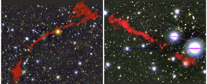 Two of the giant radio galaxies discovered by the MeerKat radio telescope. Picture: I.Heywood (Oxford/Rhodes/SARAO)