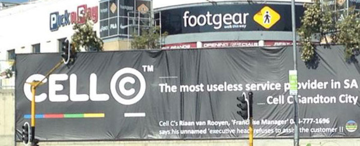 The Cell C banner posted by an angry customer. Picture: Twitter, @Radio702.