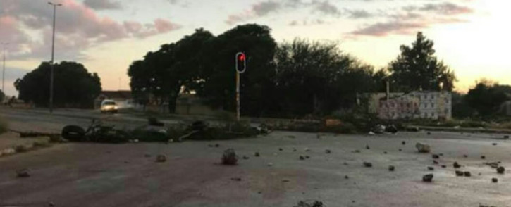 Some of the roads were barricaded during the protest in Montshiwa, North West. Picture: SAPS