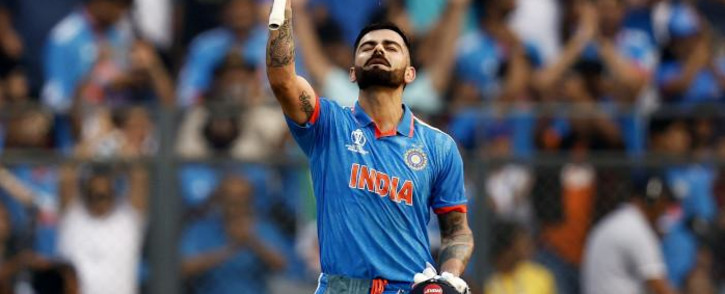 India Virat Kohli celebrates scoring a century against New Zealand in their ICC Cricket World Cup semifinal match on 15 November 2023. Picture: @cricketworldcup/X