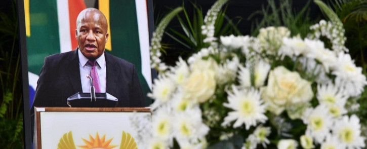 A portrait of Jackson Mthembu at his funeral on 24 January 2021 in Emalahleni. Picture: GCIS.