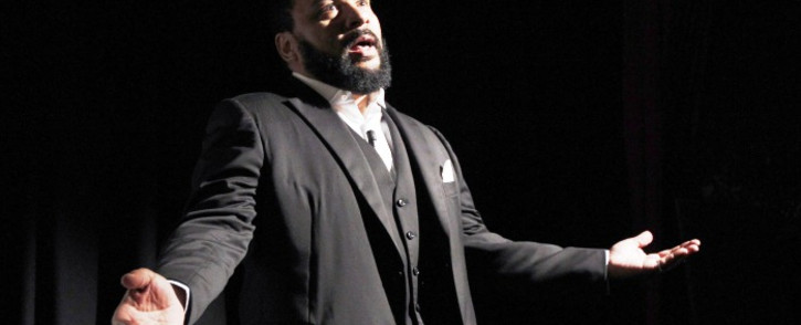 A file photo taken on 15 January 2012 shows French comedian Dieudonne M’bala M’bala delivering a speech prior to the premiere screening of his movie 'Antisemite'. Picture: AFP.
