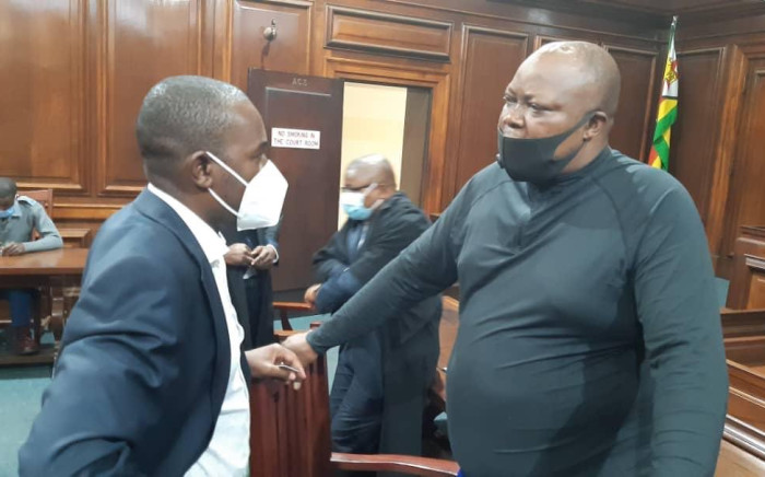 MDC Alliance leader Nelson Chamisa with Job Sikhala in court. Picture: Twitter/@ZimLive
