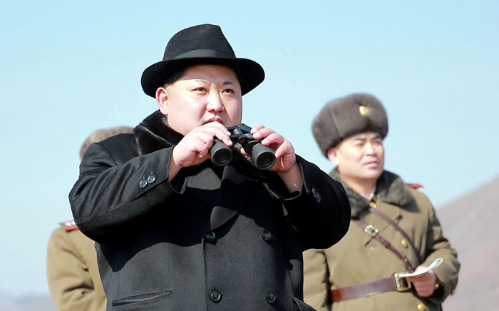 A file photo released by North Koreas official Korean Central News Agency on 21 February, 2016 shows North Korean leader Kim Jong-Un inspecting a flight drill of fighter pilots of the Korean Peoples Army Air and Anti-Air Force at an undisclosed location. Picture: AFP.