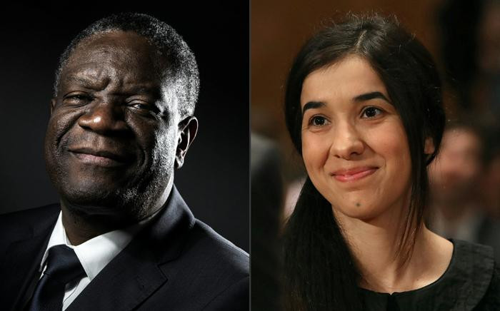 This combination of file pictures shows Congolese gynaecologist Denis Mukwege (October 2016 in Paris) and Nadia Murad, public advocate for the Yazidi community in Iraq and survivor of sexual enslavement by the Islamic State jihadists (June 2016 in Washington, DC). Picture: AFP