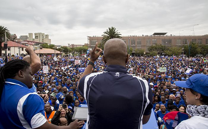 DA leader Mmusi Maimane addressed thousands of #DAMarch supporters who marched to Mary Fitzgerald square in Johannesburg against the leadership of President Jacob Zuma on 7 April 2017. Picture: Reinart Toerien/EWN