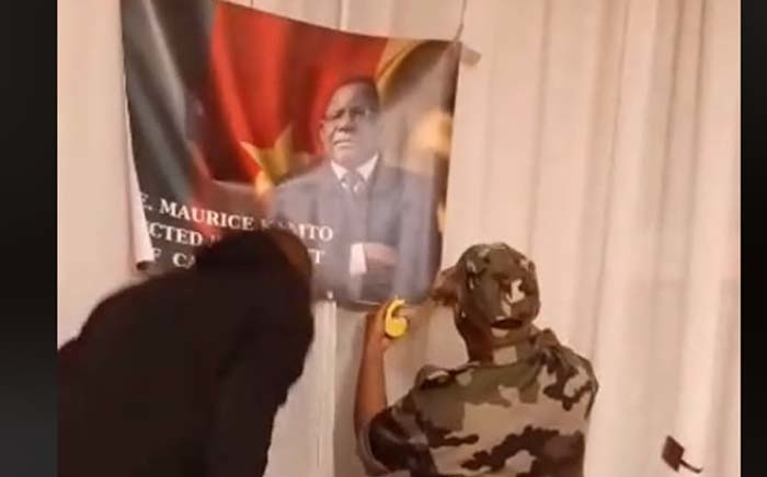 A screengrab of some of the protesters filmed invading Cameroon embassy in Paris.