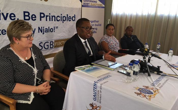 Gauteng Education MEC Panyaza Lesufi addresses the media at Hoërskool Drie Riviere in Vereeniging on 12 March 2018 after a learner was filmed throwing a book at a teacher. Picture: Ihsaan Haffejee/EWN