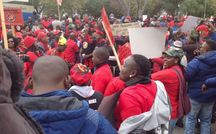 Eskom workers affiliated to NUM protesting outside the utility’s offices at Megawatt Park on 14 June 2018. Picture: @NUM_Media/Twitter.
