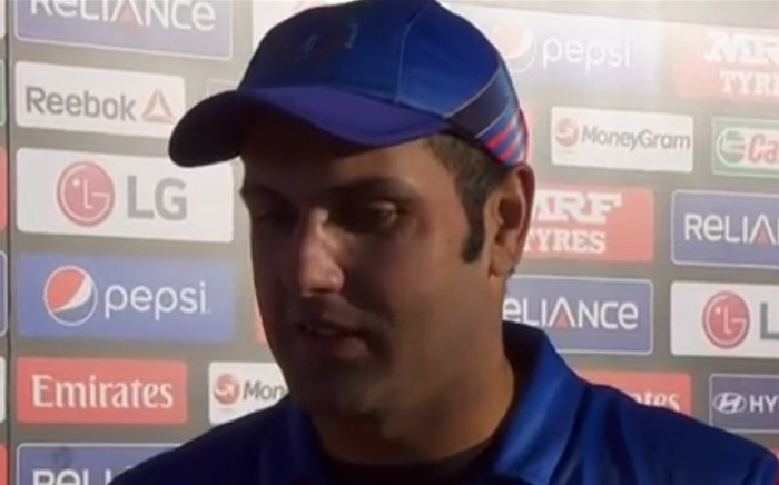 A screengrab picture shows Afghanistan cricket captain Mohammad Nabi in a post match interview after their victory against Scotland in the Cricket World Cup on 26 February 2015. 